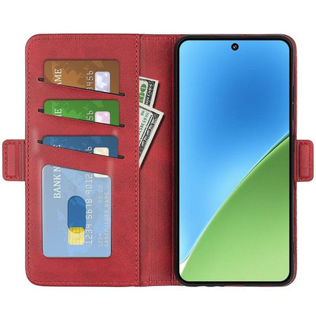 Кожен Калъф с Джобове за Xiaomi 15, Wallet Book Case, Червен (3)