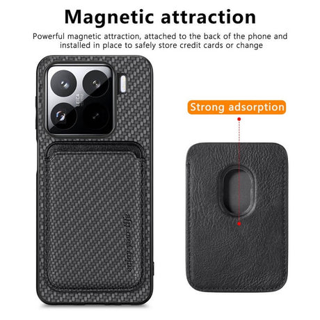 Калъф с Място за Карти за Xiaomi 15, Carbon Magsafe Wallet Case, Черен (4)