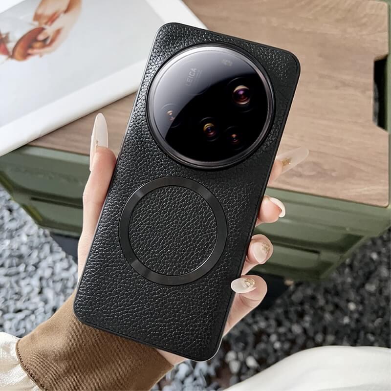 Magsafe Кожен Калъф за Xiaomi 15 Ultra, Leather Case, Черен