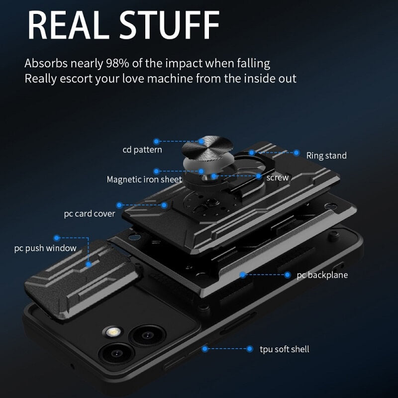 Калъф с Предпазител за Камера и Стойка за Samsung A06, Kickstand Pro Case, Черен (7)