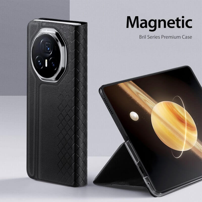 Кожен Калъф за Honor Magic V3, Dux Ducis Bril Case, Черен (5)