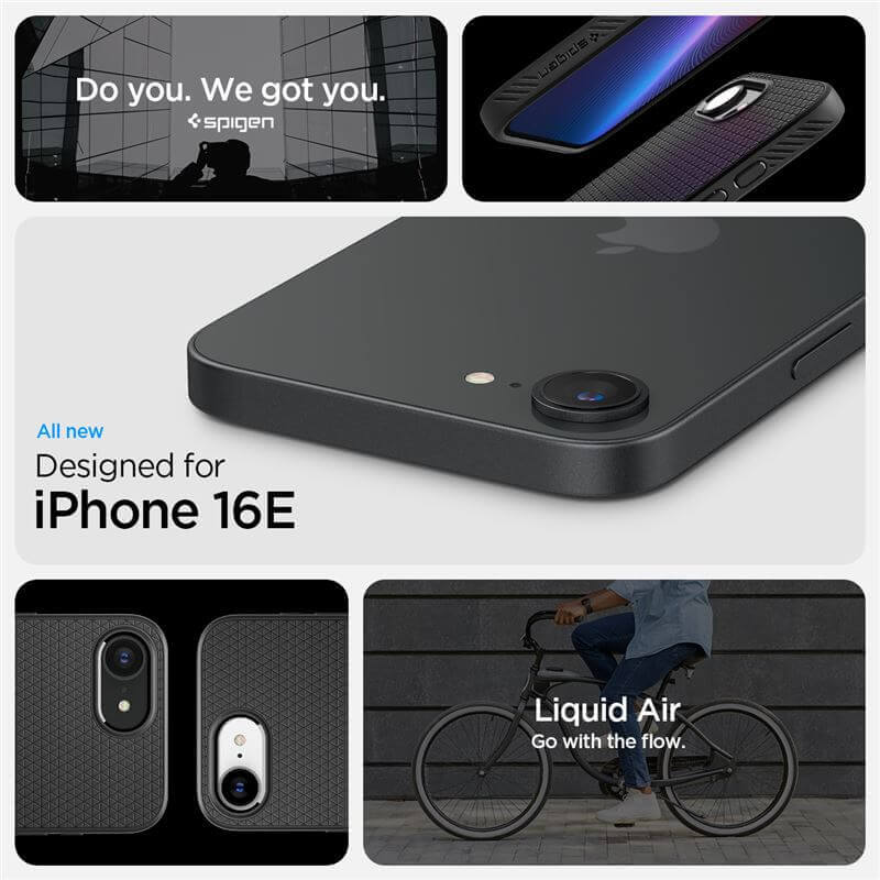 Противоударен Калъф за iPhone 17e/ 16e, Spigen Liquid Air Case, Черен (7)