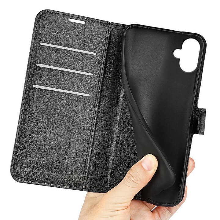 Кожен Калъф с Джобове за Samsung A06, Wallet Book Case, Черен (4)