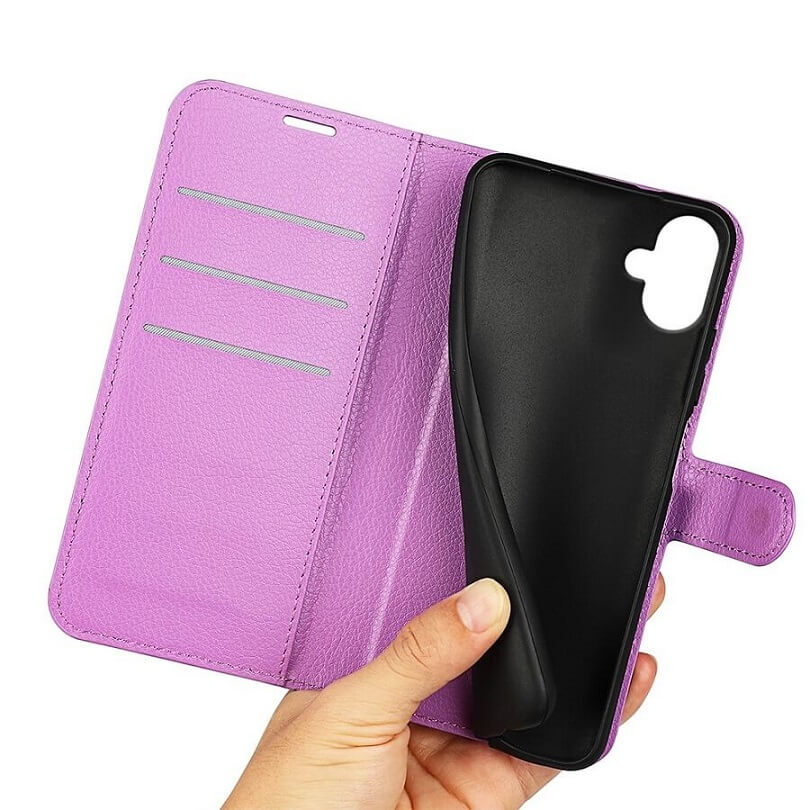 Кожен Калъф с Джобове за Samsung A06, Wallet Book Case, Лилав (4)