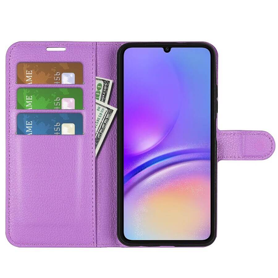 Кожен Калъф с Джобове за Samsung A06, Wallet Book Case, Лилав (5)