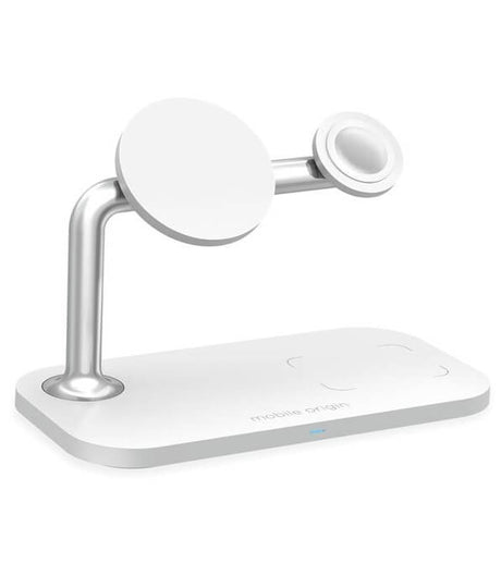 Безжично Зарядно MagSafe 3в1 за iPhone, Mobile Origin Charger 15W, Бял