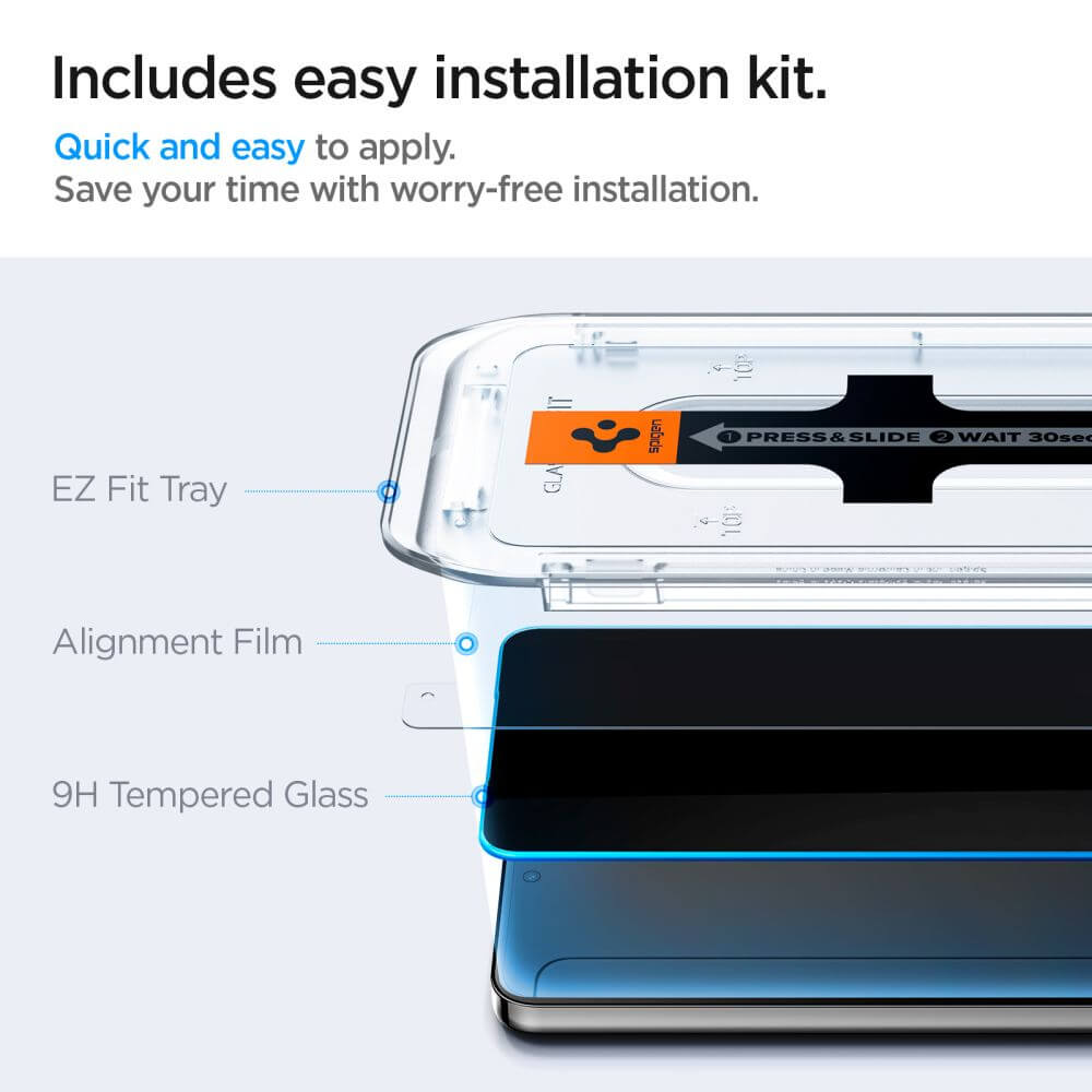 Затъмняващ Протектор за Samsung S25, Spigen Privacy Glass tR EZ Fit 2бр., Черен (4)