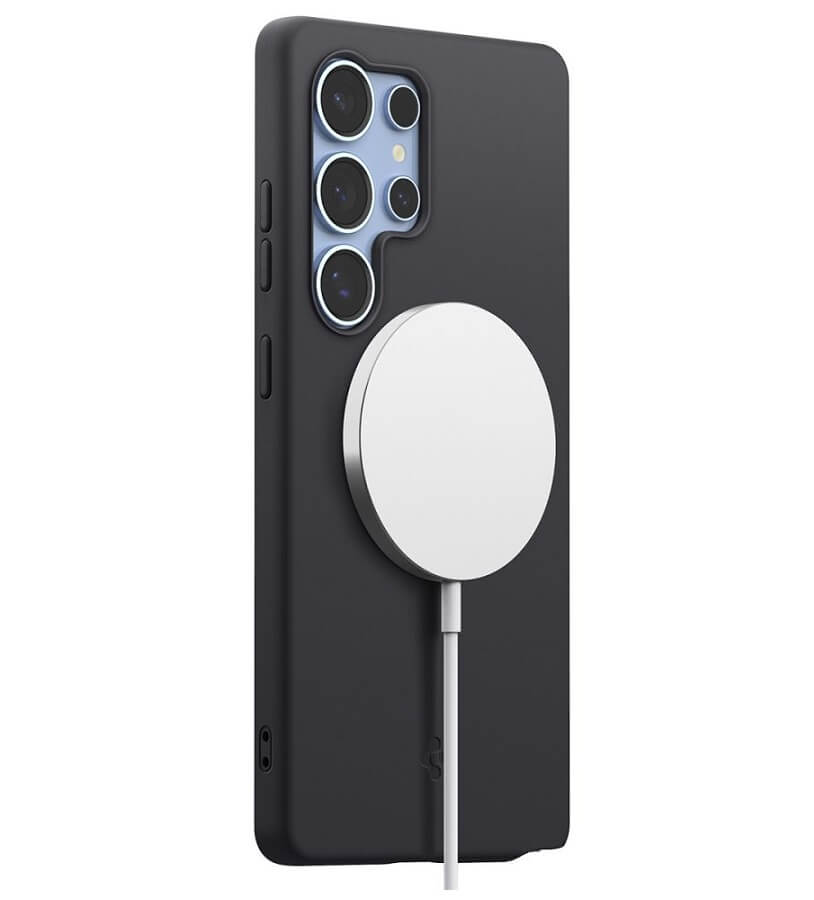 Magsafe Матов Калъф за Samsung S25 Ultra, Spigen Silicone Fit Case, Черен (2)