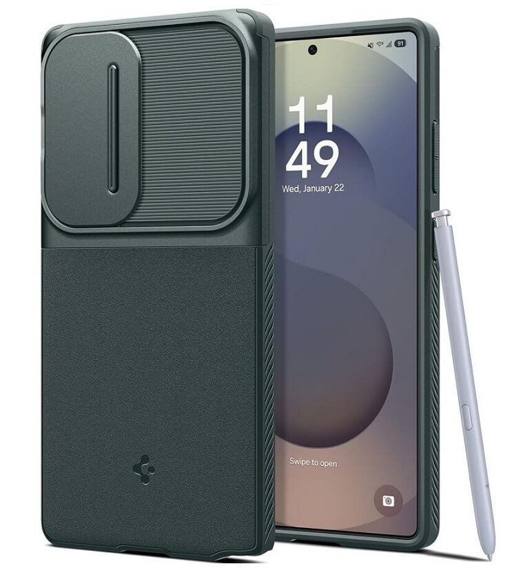 Калъф с Камерен Предпазител за Samsung S25 Ultra, Spigen Optik Armor Case, Зелен
