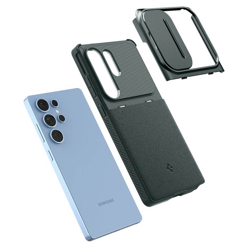 Калъф с Камерен Предпазител за Samsung S25 Ultra, Spigen Optik Armor Case, Зелен (8)
