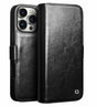 Кожен Калъф за iPhone 16 Pro, Qialino Book Case, Черен