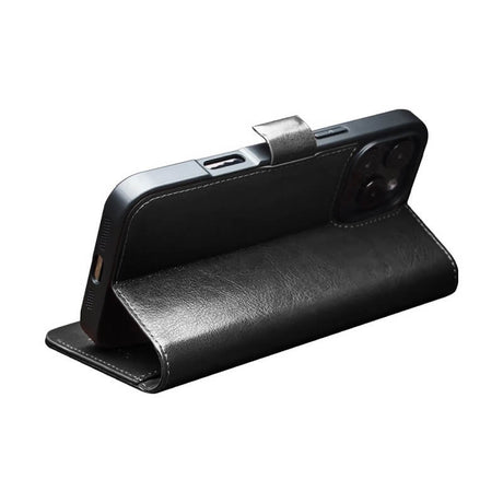 Кожен Калъф за iPhone 16 Pro, Qialino Book Case, Черен (5)