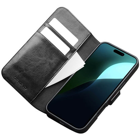 Кожен Калъф за iPhone 16, Qialino Book Case, Черен (4)