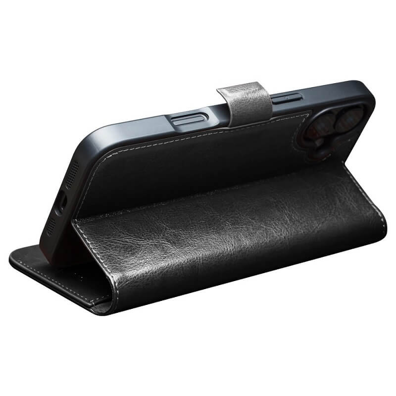 Кожен Калъф за iPhone 16, Qialino Book Case, Черен (5)
