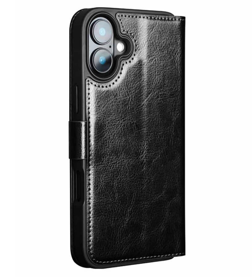 Кожен Калъф за iPhone 16, Qialino Book Case, Черен (3)