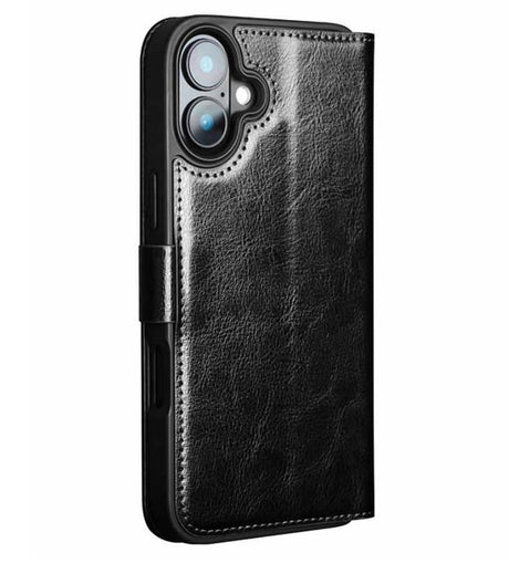 Кожен Калъф за iPhone 16, Qialino Book Case, Черен (3)