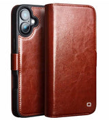 Кожен Калъф за iPhone 16, Qialino Book Case, Кафяв
