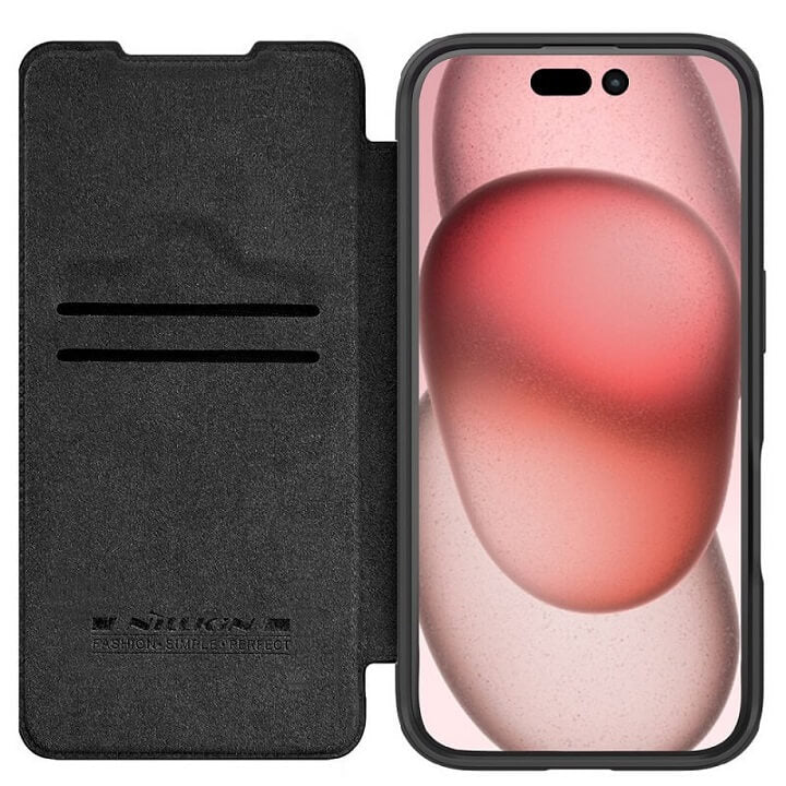 Кожен Калъф с Джобове за iPhone 16 Pro, Nillkin Qin Prop Leather Case, Черен (5)