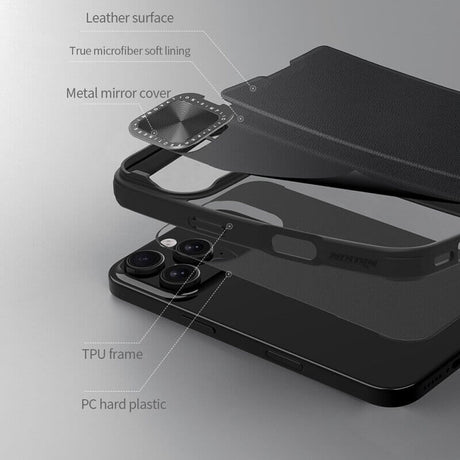 Кожен Калъф с Джобове за iPhone 16 Pro Max, Nillkin Qin Prop Leather Case, Черен (7)