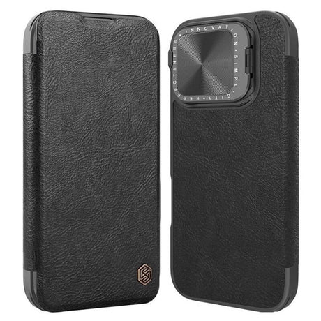 Кожен Калъф с Джобове за iPhone 16 Pro, Nillkin Qin Prop Leather Case, Черен