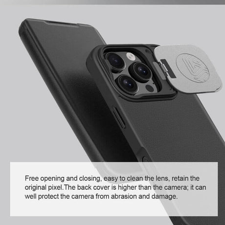 Кожен Калъф с Джобове за iPhone 16 Pro Max, Nillkin Qin Prop Leather Case, Черен (8)