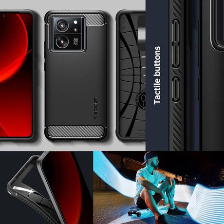 Противоударен Калъф за Xiaomi 13T/ Pro, Spigen Rugged Armor Case, Черен (4)