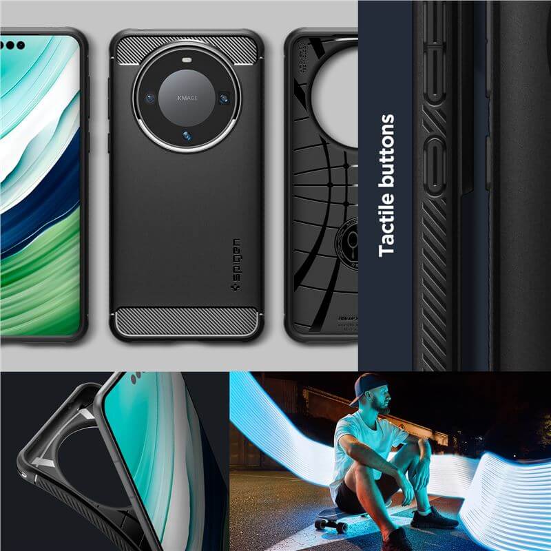 Противоударен Калъф за Huawei Mate 60 Pro, Spigen Rugged Armor Case, Черен (6)