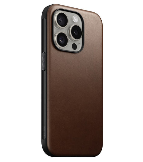 Magsafe Калъф от Естествена Кожа за iPhone 15 Pro, Nomad Modern Leather Case, Кафяв (2)