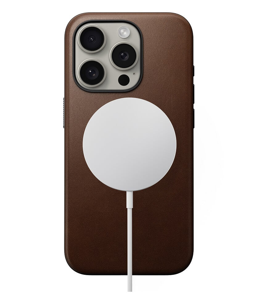Magsafe Калъф от Естествена Кожа за iPhone 15 Pro, Nomad Modern Leather Case, Кафяв (5)
