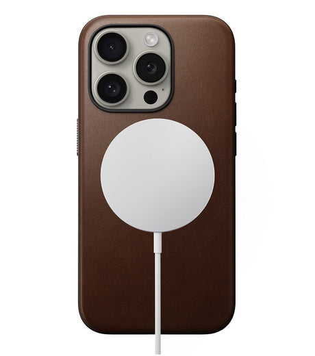 Magsafe Калъф от Естествена Кожа за iPhone 15 Pro, Nomad Modern Leather Case, Кафяв (5)