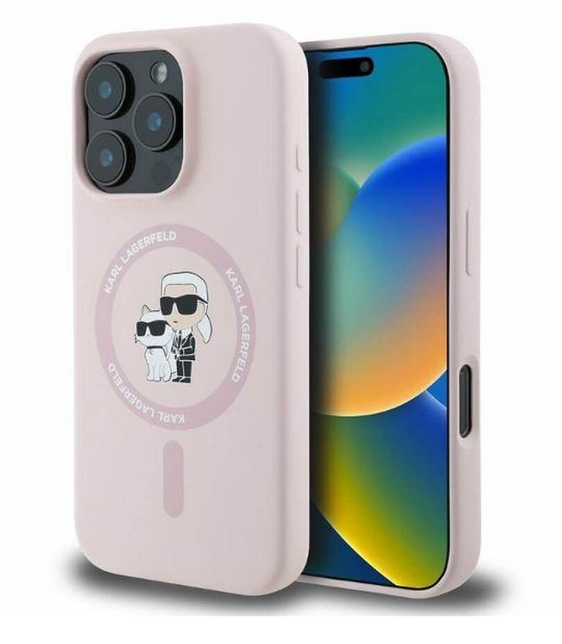 Magsafe Калъф за iPhone 16 Pro Max, Karl Lagerfeld Karl&Choupette Heads Ring Case, Розов
