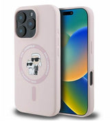 Magsafe Калъф за iPhone 16 Pro Max, Karl Lagerfeld Karl&Choupette Heads Ring Case, Розов