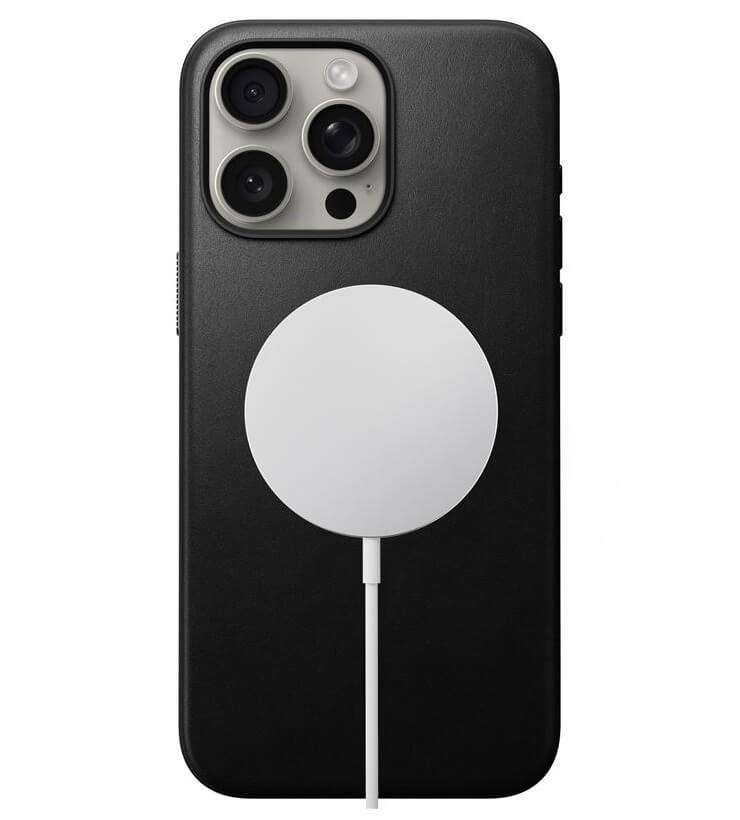Magsafe Калъф от Естествена Кожа за iPhone 15 Pro Max, Nomad Modern Leather Case, Черен (5)