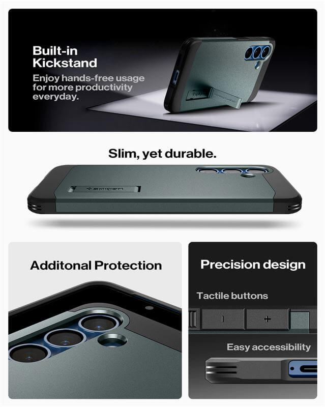 Magsafe Противоударен Калъф за Samsung S25, Spigen Tough Armor Case, Зелен (11)