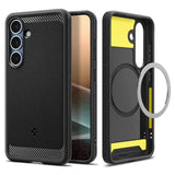 Magsafe Противоударен Калъф за Samsung S25, Spigen Rugged Armor Magsafe Case, Черен