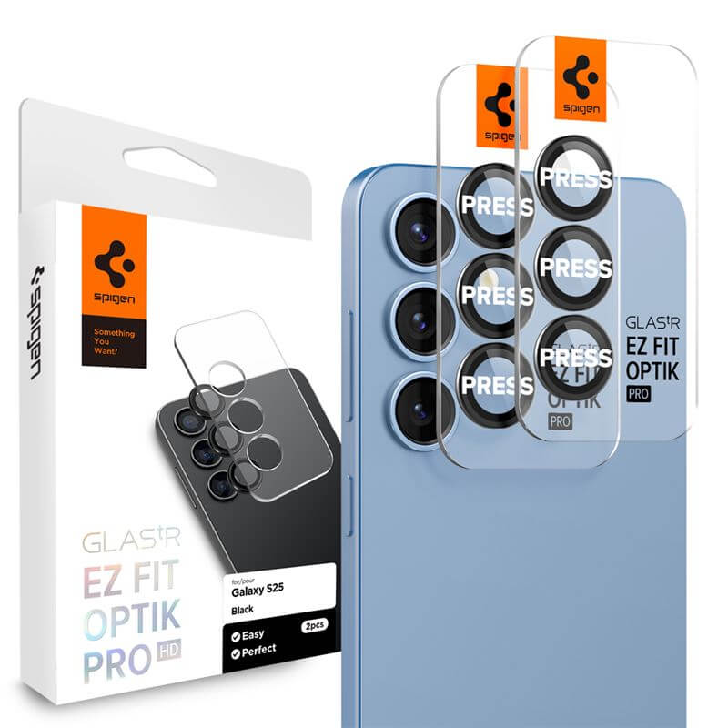 Протектор за Камерата на Samsung S25, Spigen EZ Fit Optik Pro Glass tR 2бр., Черен