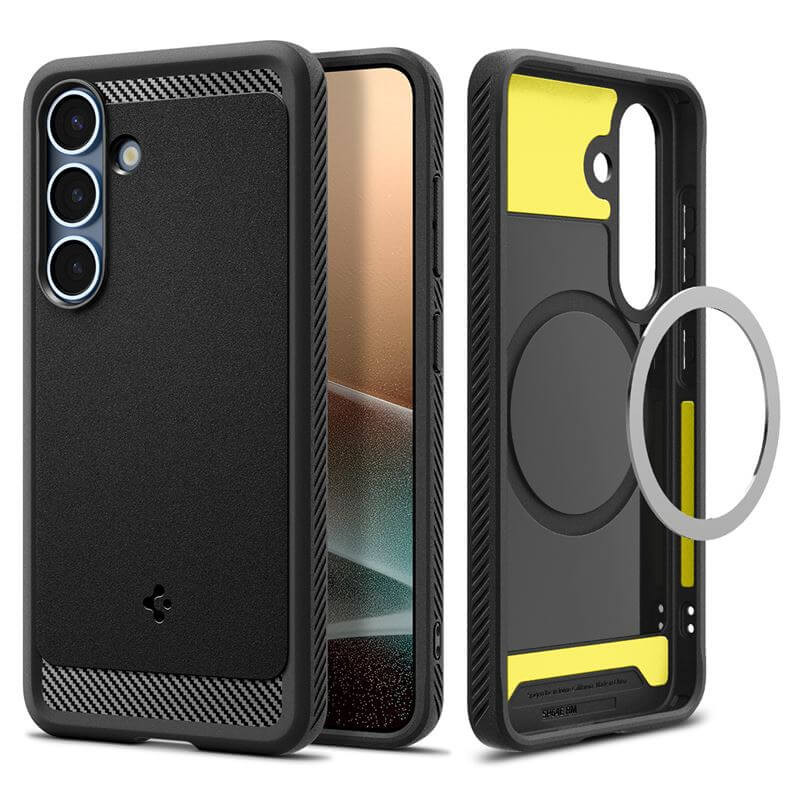 Magsafe Противоударен Калъф за Samsung S25 Plus, Spigen Rugged Armor Case, Черен