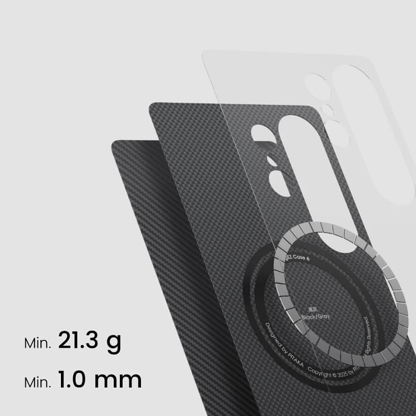 Magsafe Калъф за Samsung S25 Ultra, Pitaka Edge Case Black-Grey Twill, Черен (3)