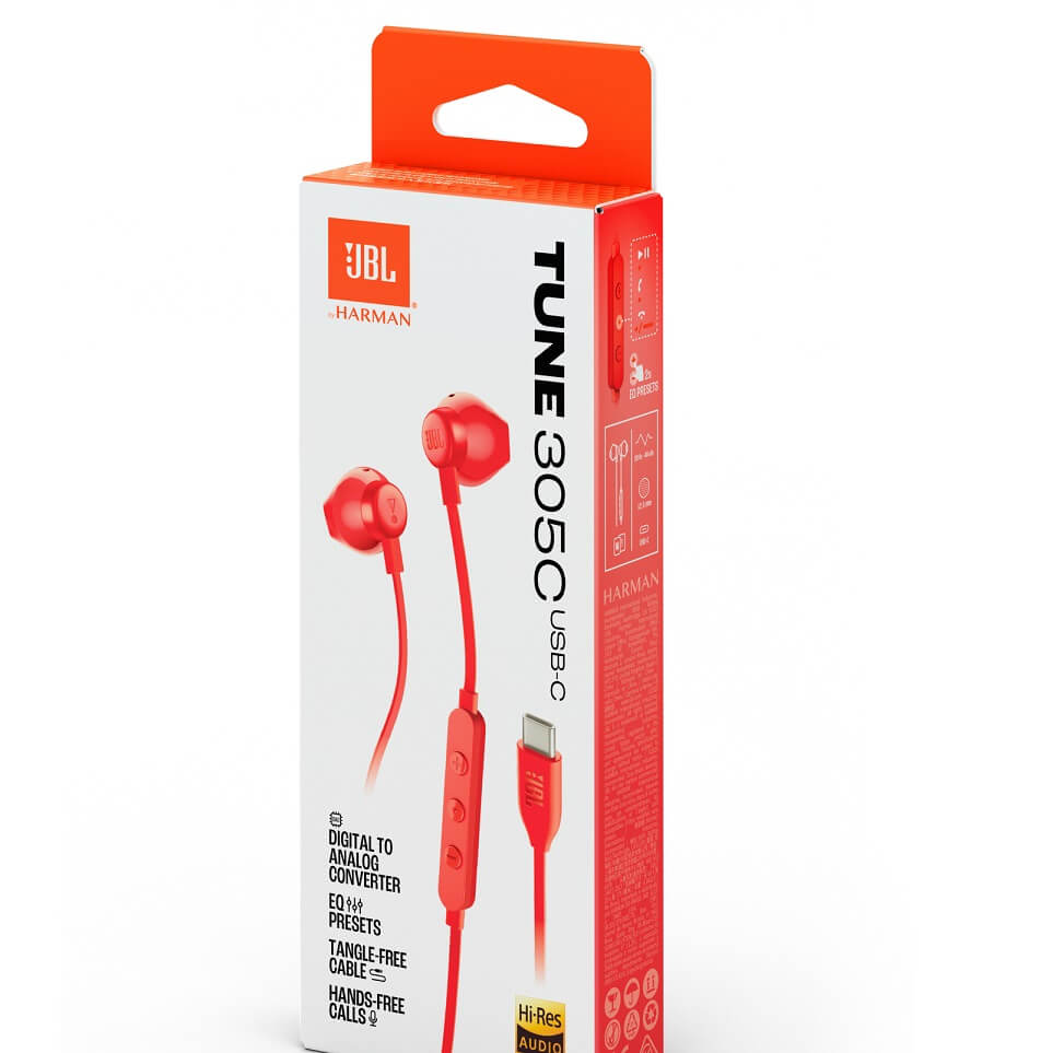 Слушалки с USB-C, JBL Tune 305C DAC Handsfree JBLT305CBLK, Червен (7)