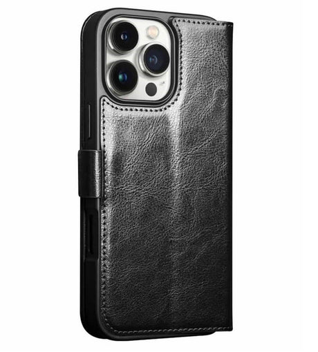 Кожен Калъф за iPhone 16 Pro Max, Qialino Book Case, Черен (2)