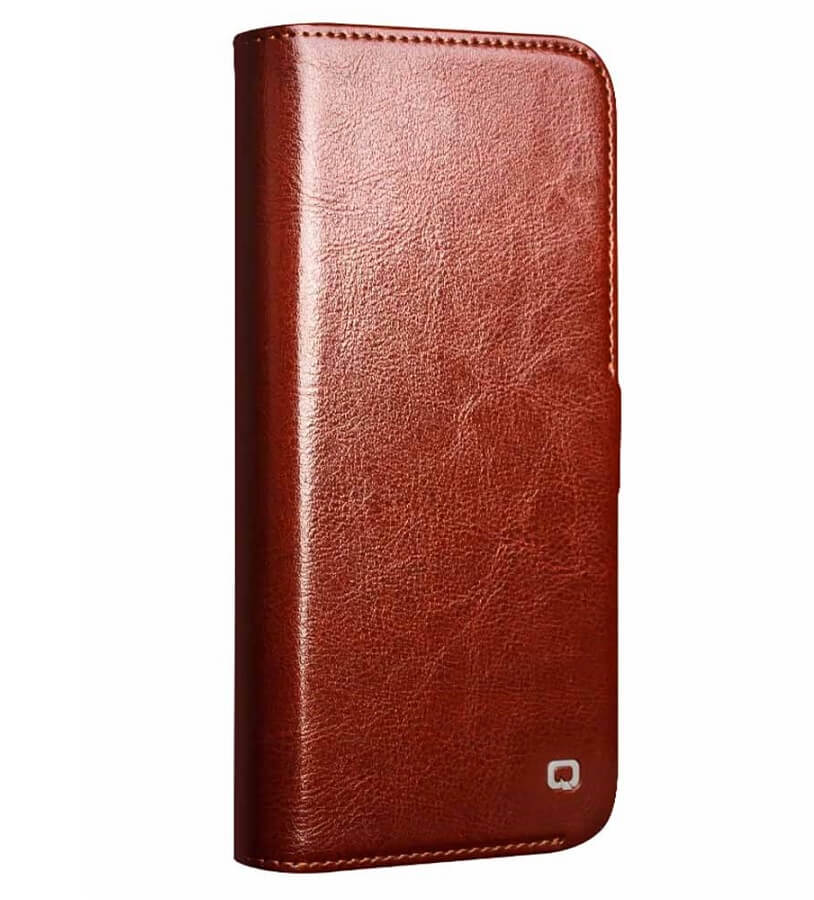 Кожен Калъф за iPhone 16 Pro, Qialino Book Case, Кафяв (2)