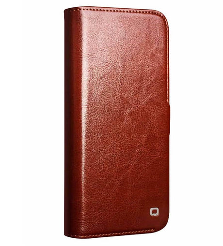 Кожен Калъф за iPhone 16 Pro, Qialino Book Case, Кафяв (2)