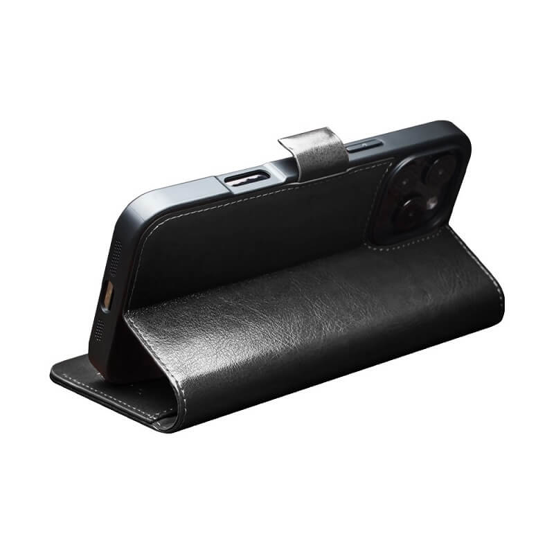 Кожен Калъф за iPhone 16 Pro Max, Qialino Book Case, Черен (5)