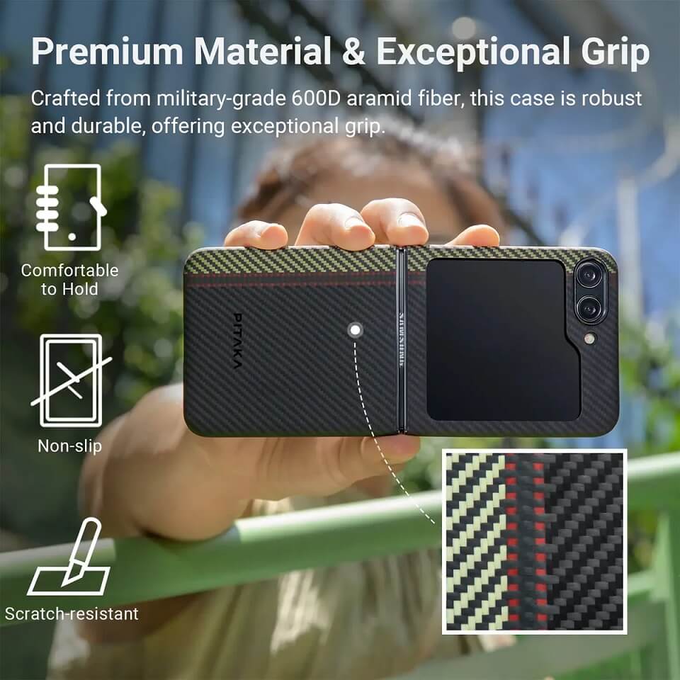 Magsafe Калъф за Samsung Z Flip 5, Pitaka MagEZ 3 Overture Case, Черен (6)