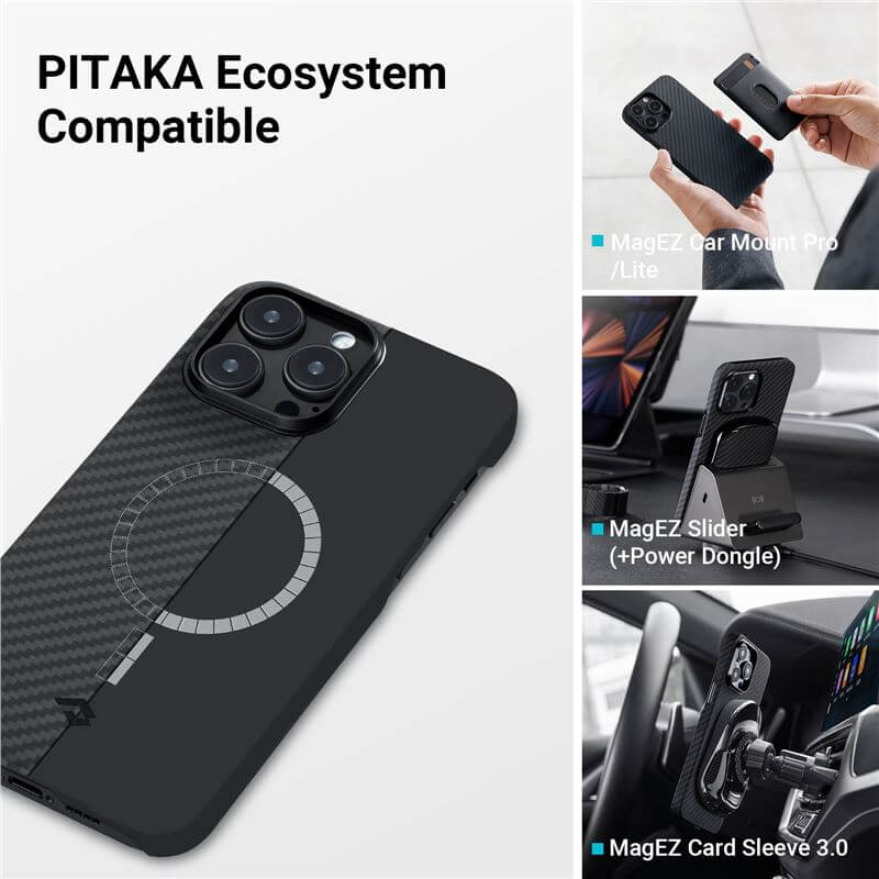 Magsafe Тънък Калъф за iPhone 14 Pro Max, Pitaka MagEZ 3 Black-Gray Case, Черен (2)