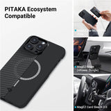 Magsafe Тънък Калъф за iPhone 14 Pro Max, Pitaka MagEZ 3 Black-Gray Case, Черен (2)