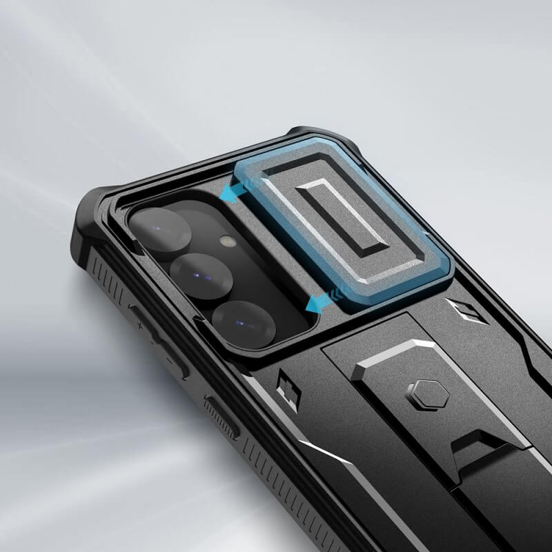 Противоударен Калъф с Плъзгач за Камера за Samsung S25, Tech-Protect Kevlar Cam Plus Case, Черен (3)