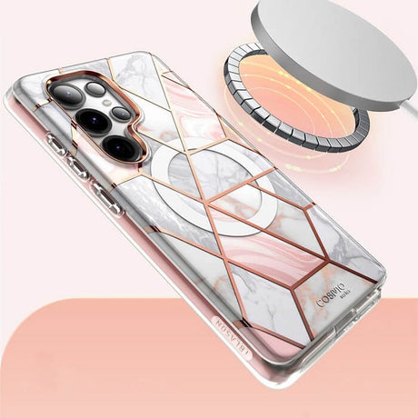 Magsafe Дамски Калъф за Samsung S25 Ultra, Supcase Iblsn Cosmo Marble, Розов (2)