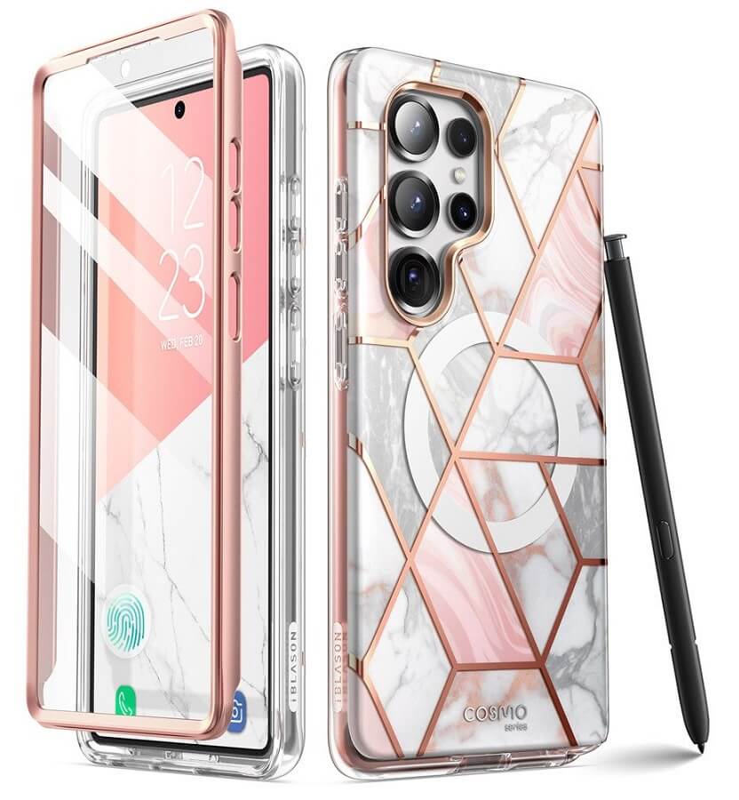 Magsafe Дамски Калъф за Samsung S25 Ultra, Supcase Iblsn Cosmo Marble, Розов