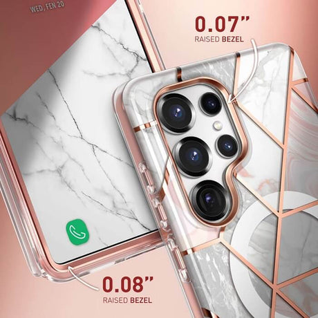 Magsafe Дамски Калъф за Samsung S25 Ultra, Supcase Iblsn Cosmo Marble, Розов (5)